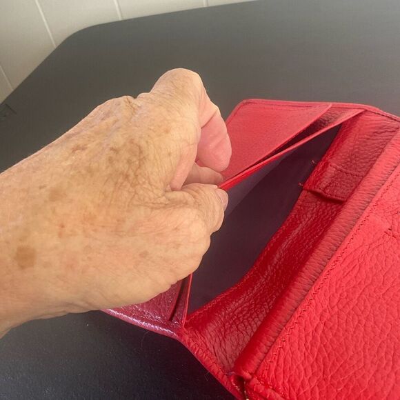 Red Hat Ladies Society Pebbled Leather Wallet Red Zip Around Purple Interior - Picture 5 of 9